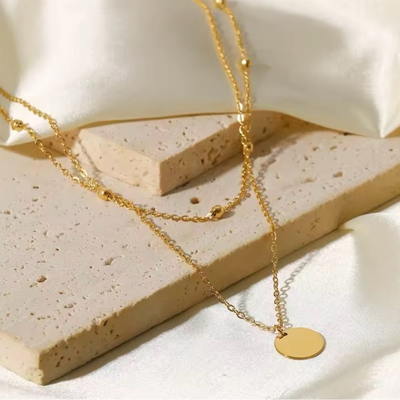 18K Gold Plated Minimalist Double Layer Necklace - Picture 3 of 10